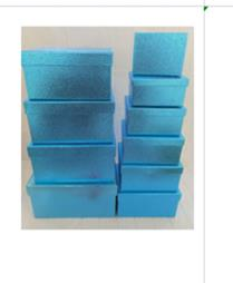 KUTU DİKDÖRTGEN METALİK DERİ DESENLİ  MAVİ 10 LU