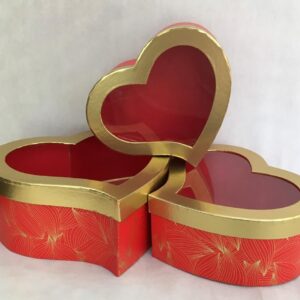 KUTU KALP ŞEFFAF KAPAKLI 3 LÜ YALDIZLI KIRMIZI