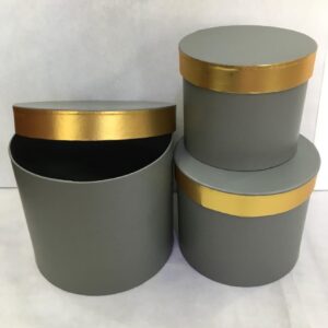 KUTU SİLİNDİR 3LÜ GÜMÜŞ KAPAĞI METAL ALTIN ÇİZGİLİ