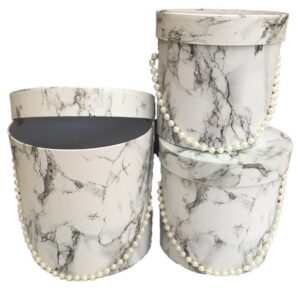 KUTU SİLİNDİR BONCUKLU 3 LÜ SET MERMER BEYAZ