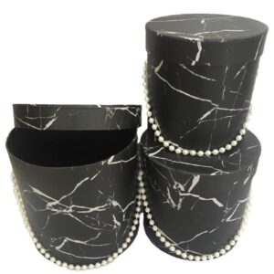 KUTU SİLİNDİR BONCUKLU 3 LÜ SET SİYAH MERMER