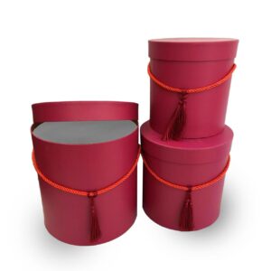 KUTU SİLİNDİR İPLİ PÜSKÜLLÜ 3 LÜ KIRMIZI