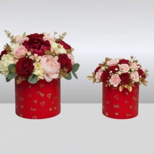 KUTU SİLİNDİR KALP DESENLİ KIRMIZI 2 Lİ  SET