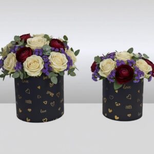 KUTU SİLİNDİR KALP DESENLİ SİYAH 2 Lİ  SET