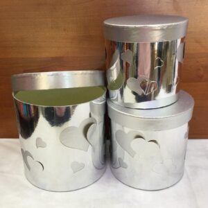 KUTU SİLİNDİR KALPLİ  3 LÜ SET METALİK GÜMÜŞ