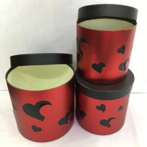 KUTU SİLİNDİR KALPLİ  3 LÜ SET METALİK KIRMIZI