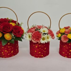 KUTU SİLİNDİR KAPAKSIZ KIRMIZI  PELUŞLU 3 LÜ