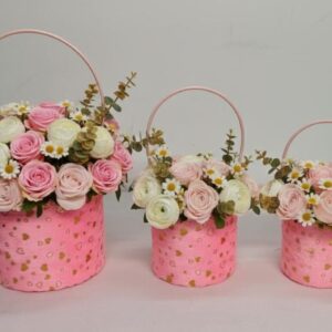 KUTU SİLİNDİR KAPAKSIZ PEMBE PELUŞLU 3 LÜ