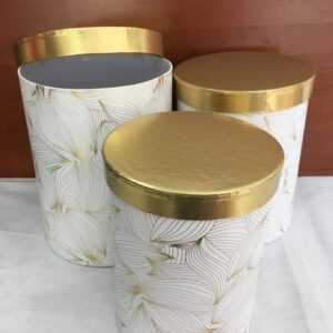 KUTUSİLİNDİR 3LÜ ALTIN KAPAKLI FIRÇA DESENLİ BEYAZ