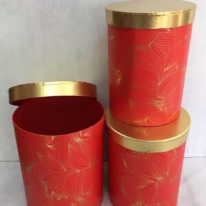 KUTUSİLİNDİR 3LÜ ALTIN KAPAKLI FIRÇA DESENLİ KRMZI