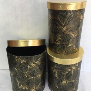 KUTUSİLİNDİR 3LÜ ALTIN KAPAKLI FIRÇA DESENLİ SİYAH